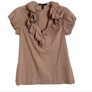 BCBG MAXARIA ruffled tan short sleeve sexy blouse size medium chic career